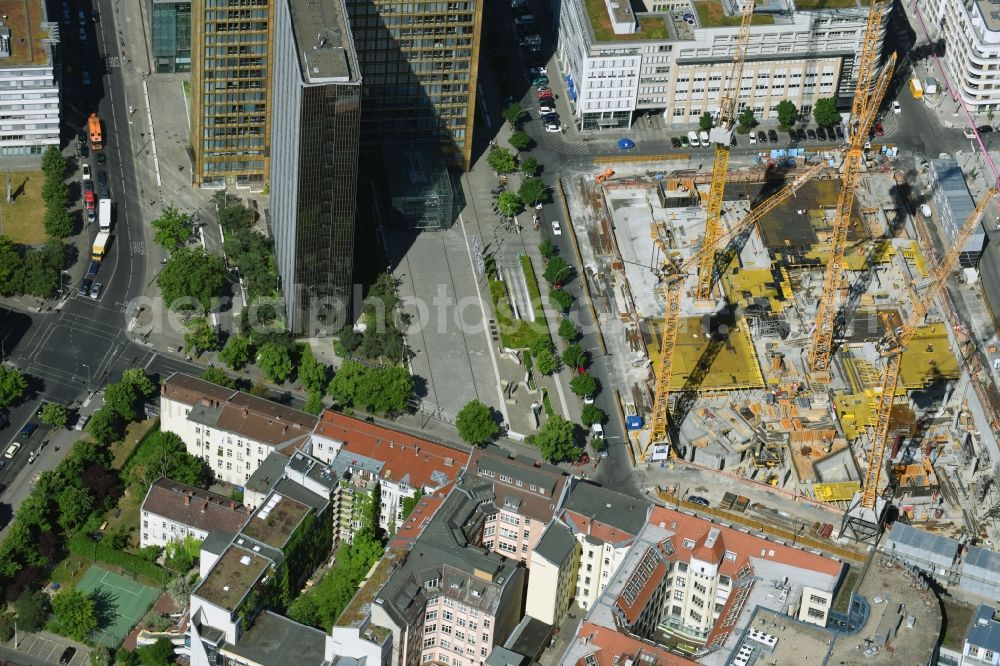 Aerial photograph Berlin - Construction site with pile foundation work for the foundation plate of the new building Axel Springer Campus - OMA to Krausenstrasse - Schuetzenstrasse in Berlin