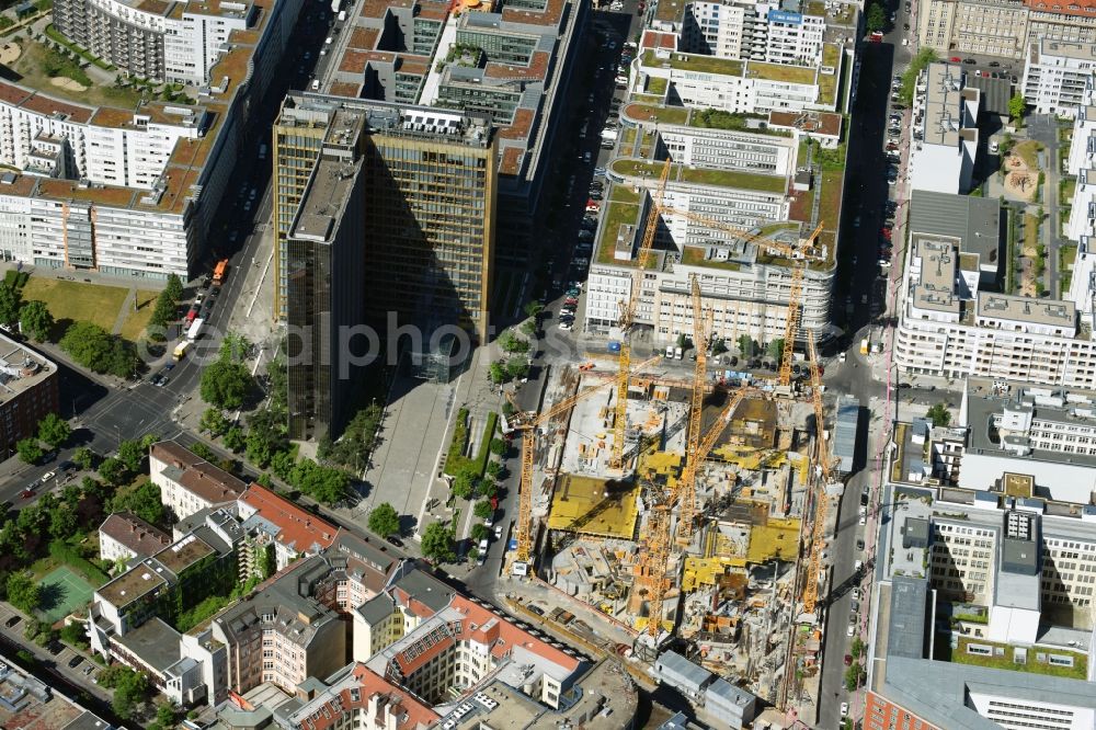 Aerial photograph Berlin - Construction site with pile foundation work for the foundation plate of the new building Axel Springer Campus - OMA to Krausenstrasse - Schuetzenstrasse in Berlin