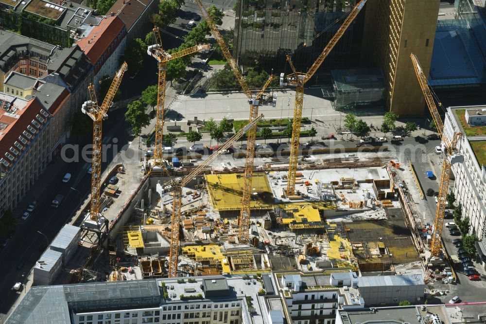 Aerial photograph Berlin - Construction site with pile foundation work for the foundation plate of the new building Axel Springer Campus - OMA to Krausenstrasse - Schuetzenstrasse in Berlin