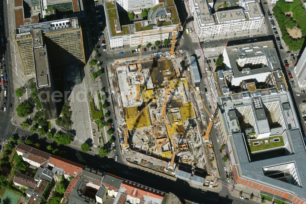 Aerial photograph Berlin - Construction site with pile foundation work for the foundation plate of the new building Axel Springer Campus - OMA to Krausenstrasse - Schuetzenstrasse in Berlin