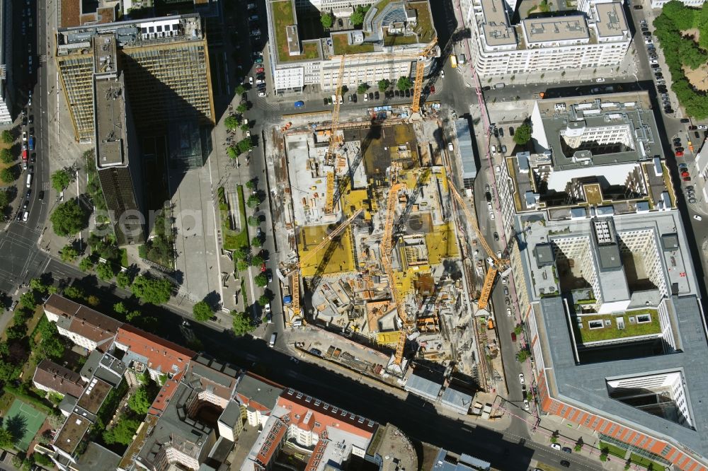 Berlin from above - Construction site with pile foundation work for the foundation plate of the new building Axel Springer Campus - OMA to Krausenstrasse - Schuetzenstrasse in Berlin