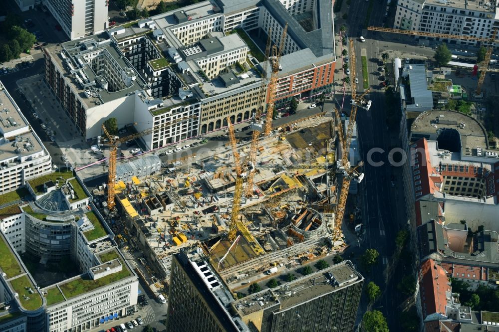 Aerial photograph Berlin - Construction site with pile foundation work for the foundation plate of the new building Axel Springer Campus - OMA to Krausenstrasse - Schuetzenstrasse in Berlin