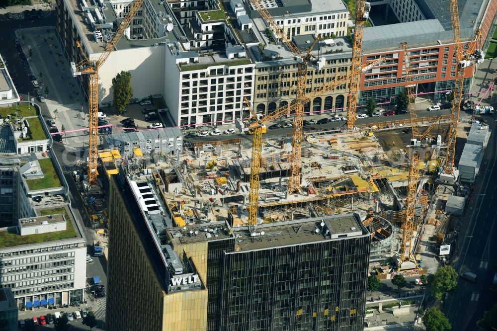 Aerial photograph Berlin - Construction site with pile foundation work for the foundation plate of the new building Axel Springer Campus - OMA to Krausenstrasse - Schuetzenstrasse in Berlin