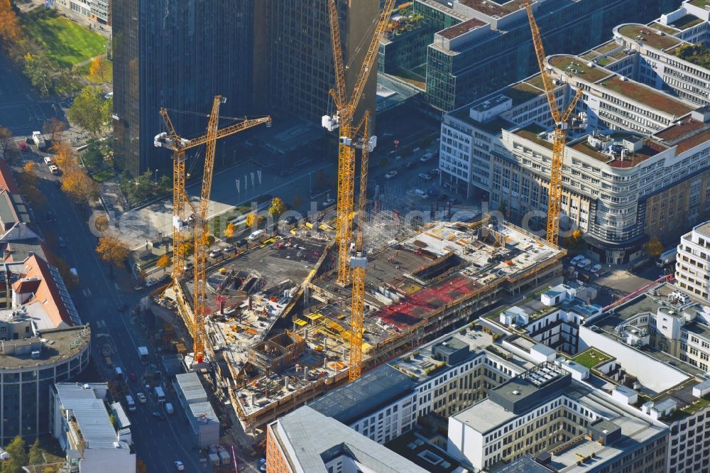 Aerial image Berlin - Construction site with pile foundation work for the foundation plate of the new building Axel Springer Campus - OMA to Krausenstrasse - Schuetzenstrasse in Berlin