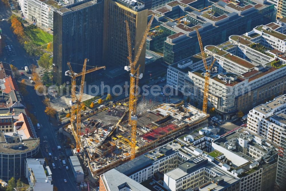 Aerial photograph Berlin - Construction site with pile foundation work for the foundation plate of the new building Axel Springer Campus - OMA to Krausenstrasse - Schuetzenstrasse in Berlin