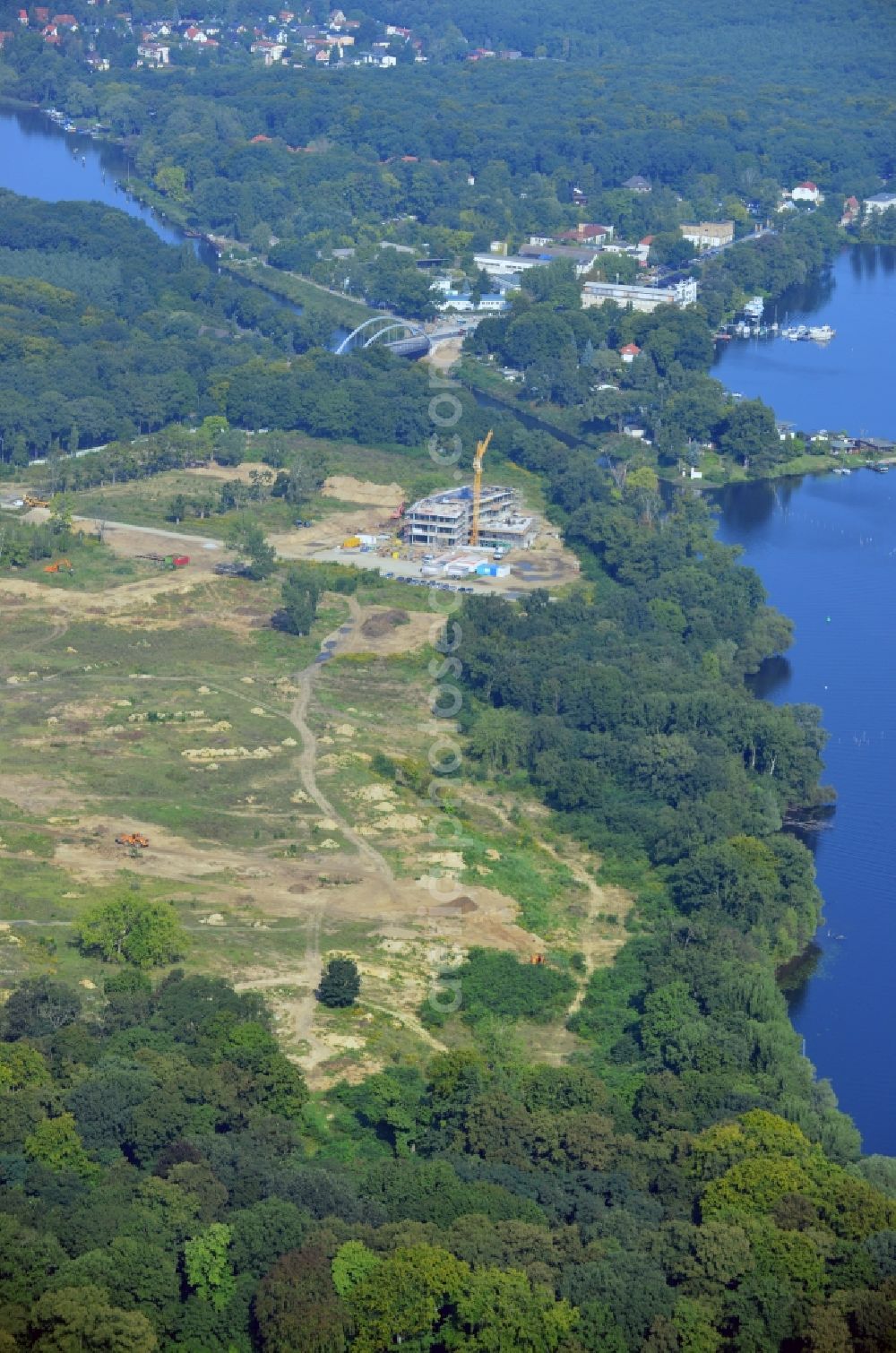 Aerial photograph Potsdam - View at the construction site of a new building on the site of the former gray barracks of the russian army in Potsdam in the federal state of Brandenburg