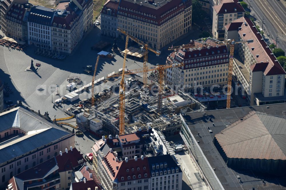 Aerial image Dresden - Construction site of a new building Neumarkt - Palais of USD Immobilien GmbH in Dresden in the state Saxony