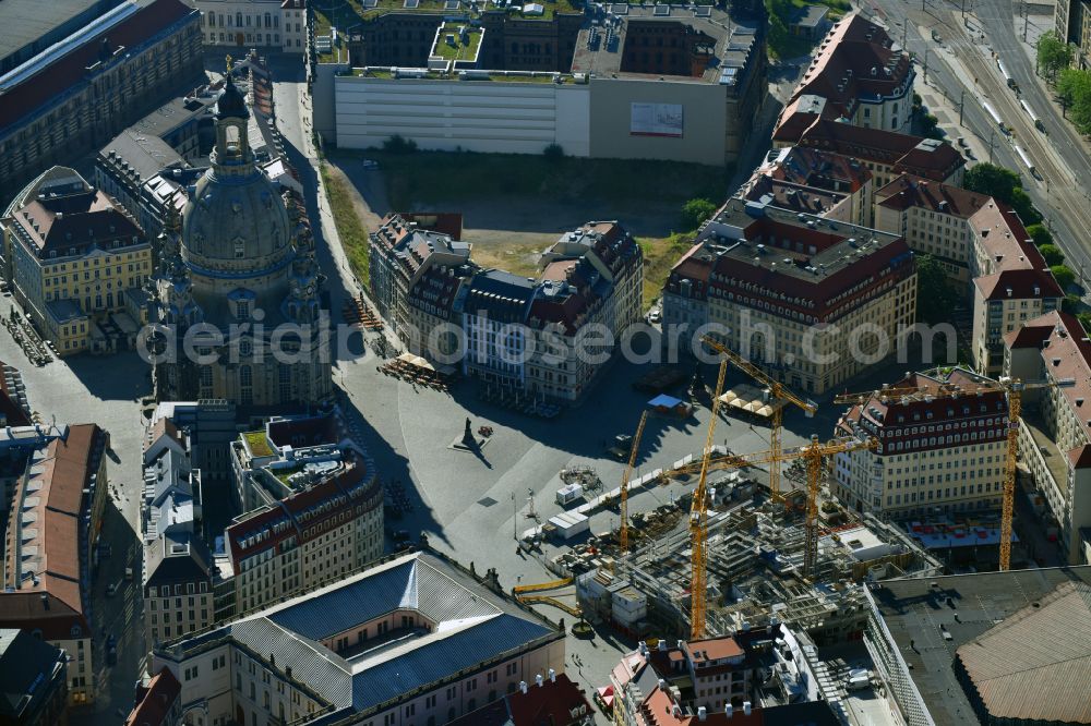 Aerial photograph Dresden - Construction site of a new building Neumarkt - Palais of USD Immobilien GmbH in Dresden in the state Saxony