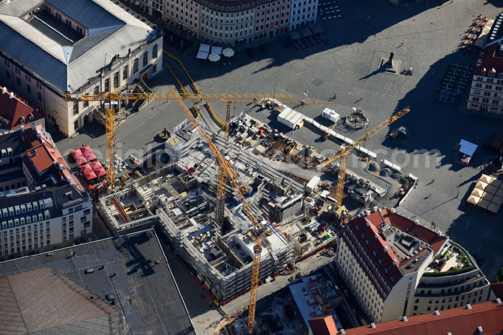 Dresden from above - Construction site of a new building Neumarkt - Palais of USD Immobilien GmbH in Dresden in the state Saxony