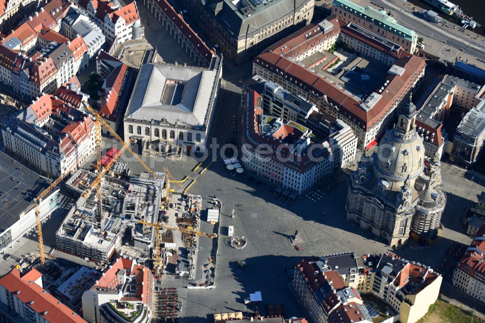 Dresden from above - Construction site of a new building Neumarkt - Palais of USD Immobilien GmbH in Dresden in the state Saxony