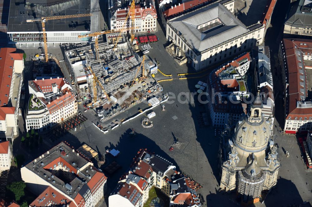 Dresden from above - Construction site of a new building Neumarkt - Palais of USD Immobilien GmbH in Dresden in the state Saxony