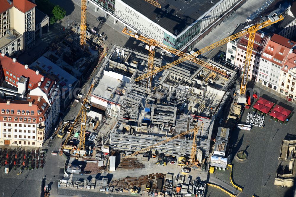 Aerial image Dresden - Construction site of a new building Neumarkt - Palais of USD Immobilien GmbH in Dresden in the state Saxony