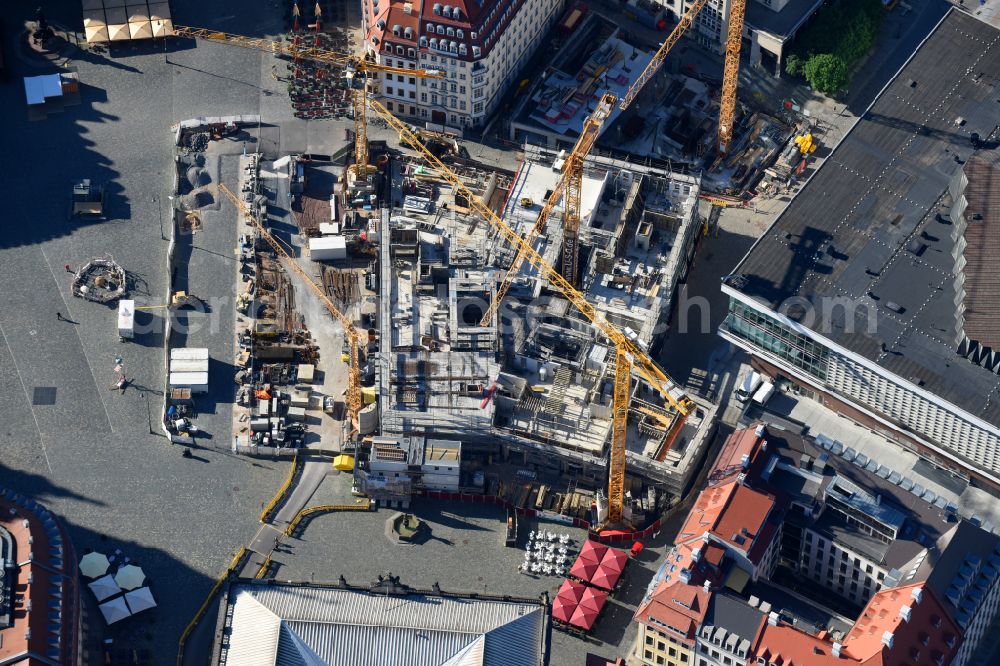 Dresden from above - Construction site of a new building Neumarkt - Palais of USD Immobilien GmbH in Dresden in the state Saxony