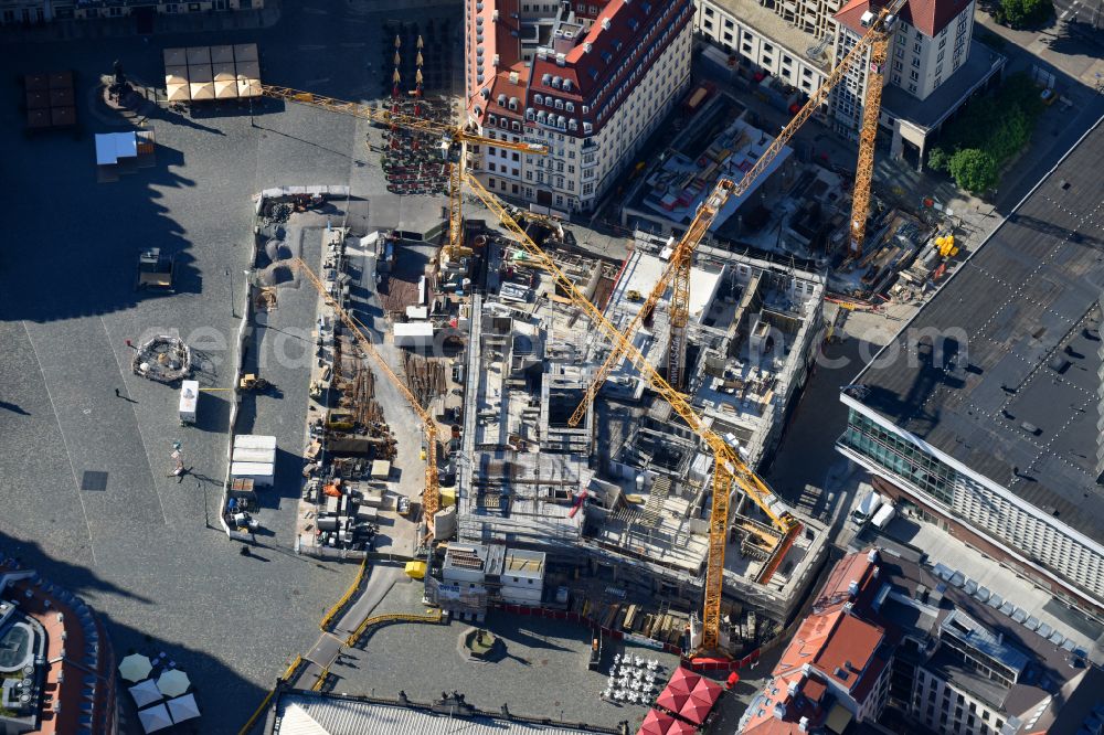 Dresden from the bird's eye view: Construction site of a new building Neumarkt - Palais of USD Immobilien GmbH in Dresden in the state Saxony