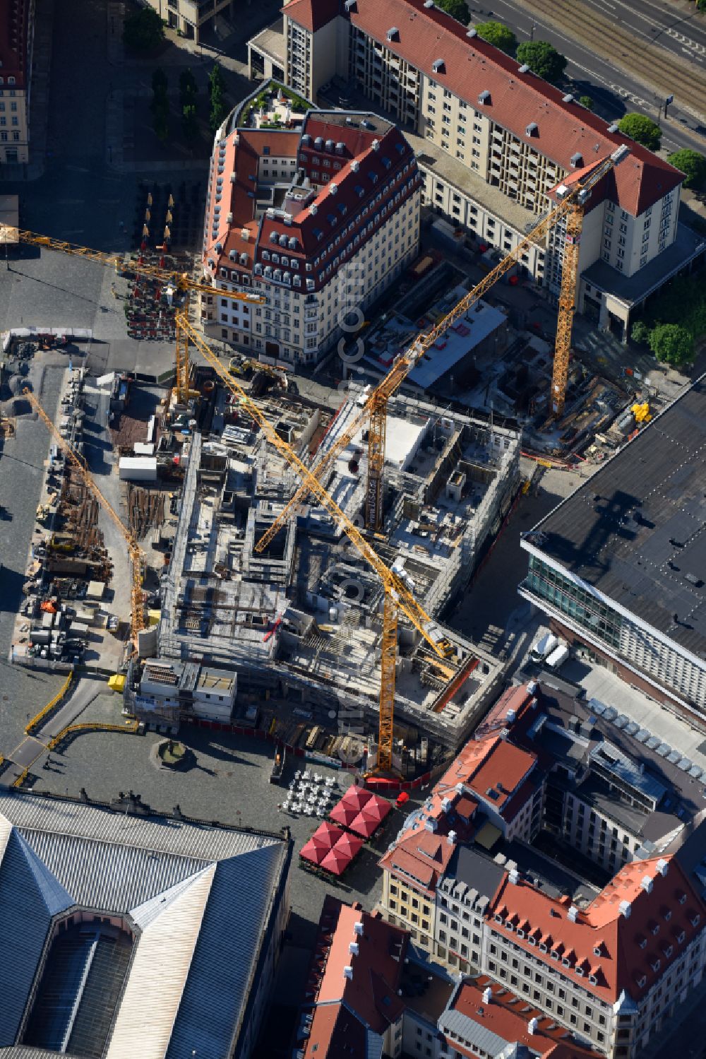 Aerial image Dresden - Construction site of a new building Neumarkt - Palais of USD Immobilien GmbH in Dresden in the state Saxony