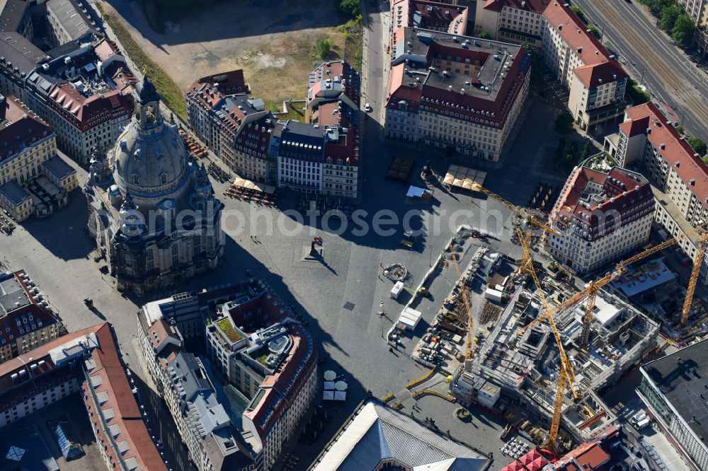 Aerial photograph Dresden - Construction site of a new building Neumarkt - Palais of USD Immobilien GmbH in Dresden in the state Saxony