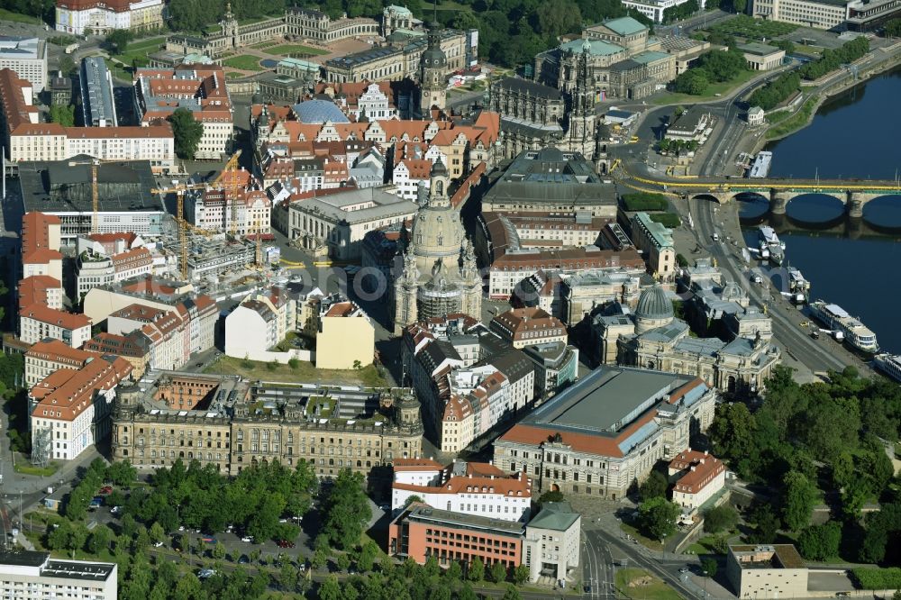 Aerial photograph Dresden - Construction site of a new building Neumarkt - Palais of USD Immobilien GmbH in Dresden in the state Saxony