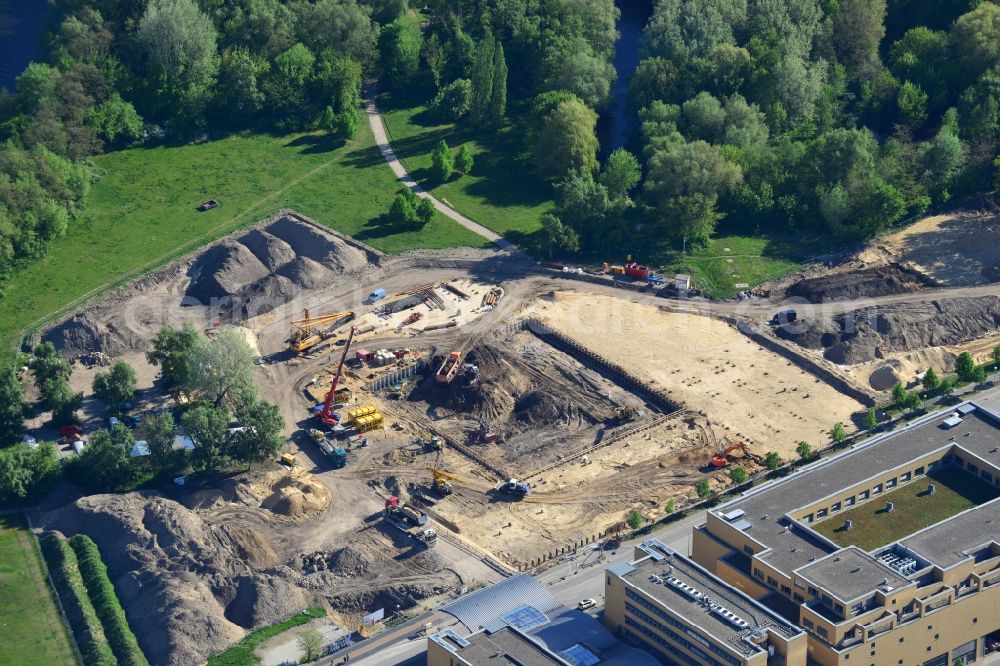 Aerial image Potsdam - Construction site in Potsdam in the state Brandenburg. The site is located opposite Potsdam main station on site of Nuthe Park on Babelsberger Street