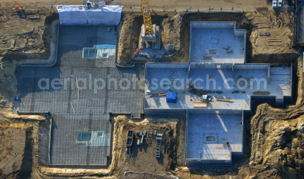 Aerial image Berlin - Construction site of new houses in Truman-Allee in Berlin-Steglitz. The company responsible for the construction is NCC Germany GmbH