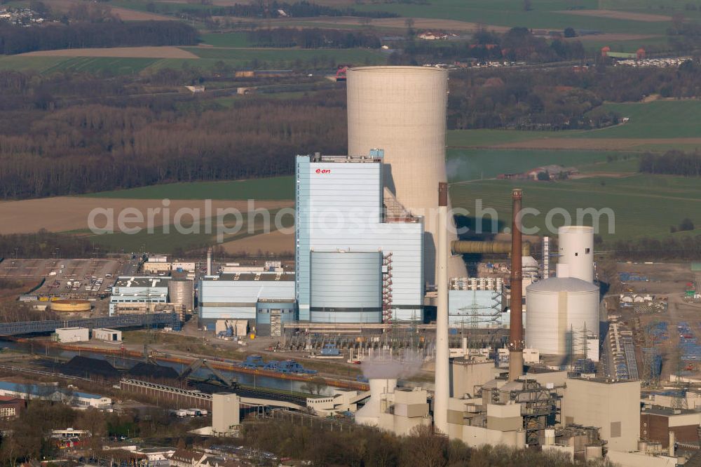 Datteln from above - Construction site of new coal-fired power plant dates on the Dortmund-Ems Canal