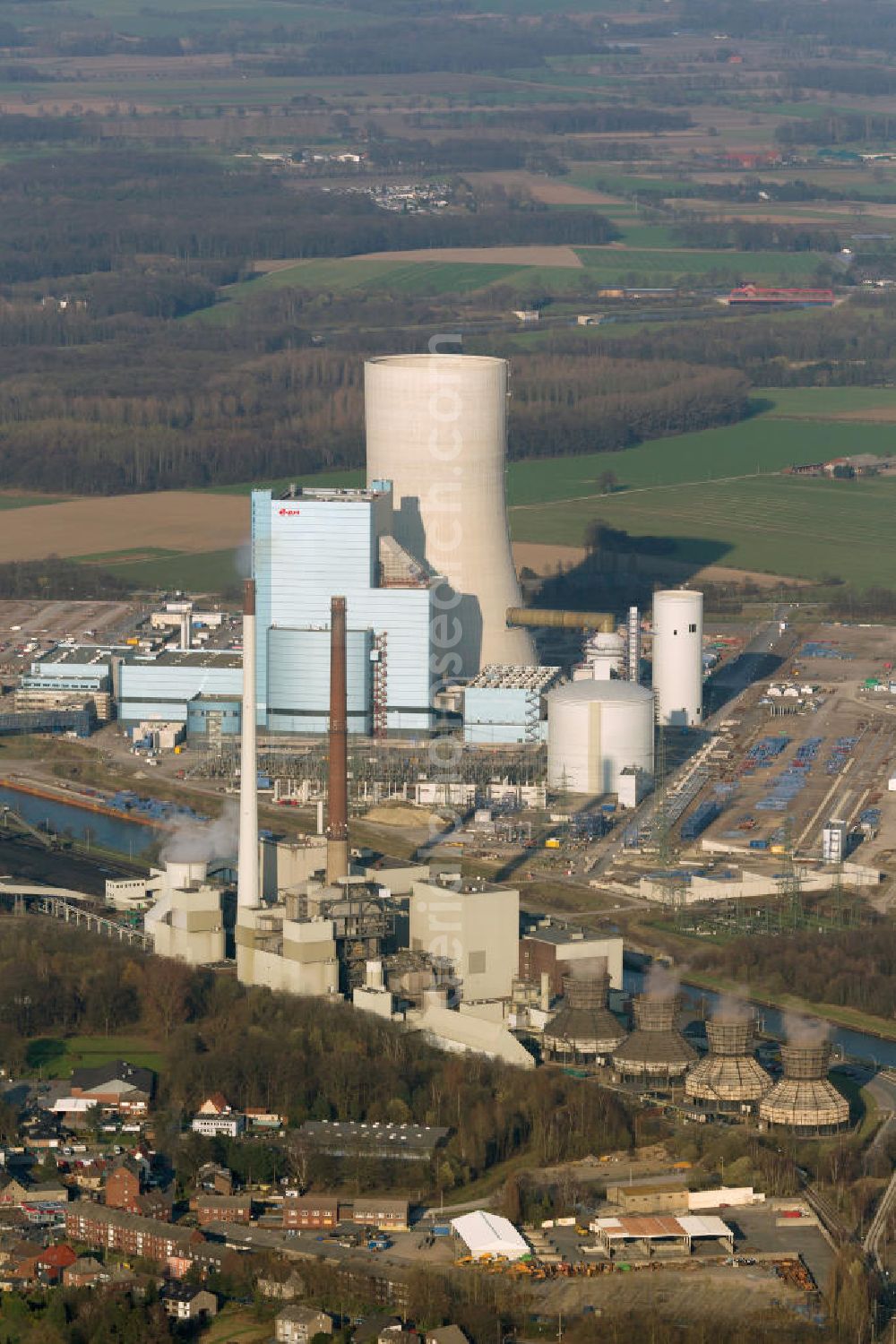 Aerial photograph Datteln - Construction site of new coal-fired power plant dates on the Dortmund-Ems Canal