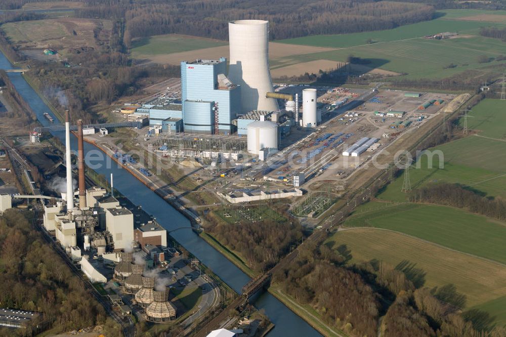 Aerial photograph Datteln - Construction site of new coal-fired power plant dates on the Dortmund-Ems Canal