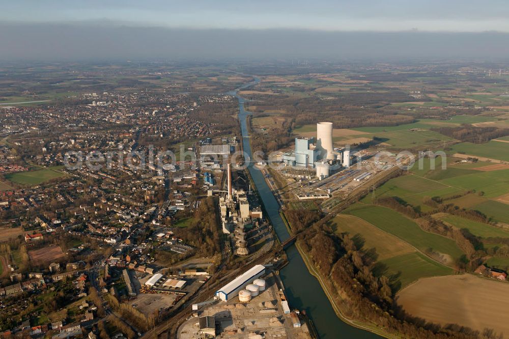 Datteln from above - Construction site of new coal-fired power plant dates on the Dortmund-Ems Canal