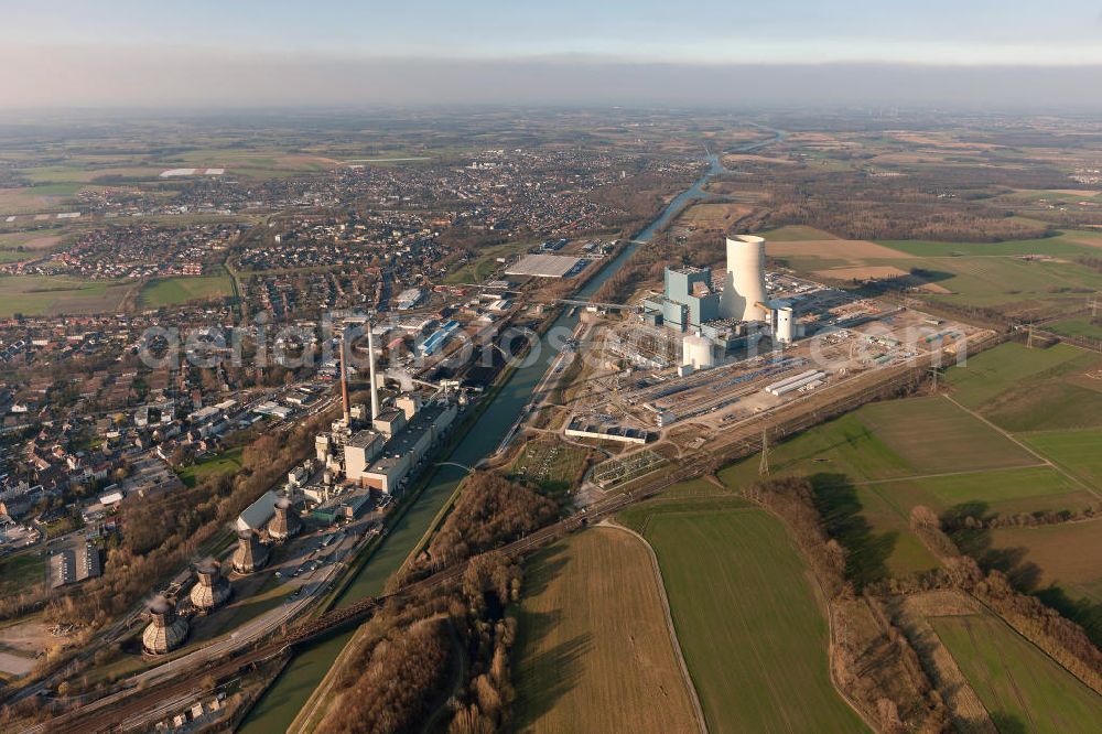 Aerial image Datteln - Construction site of new coal-fired power plant dates on the Dortmund-Ems Canal