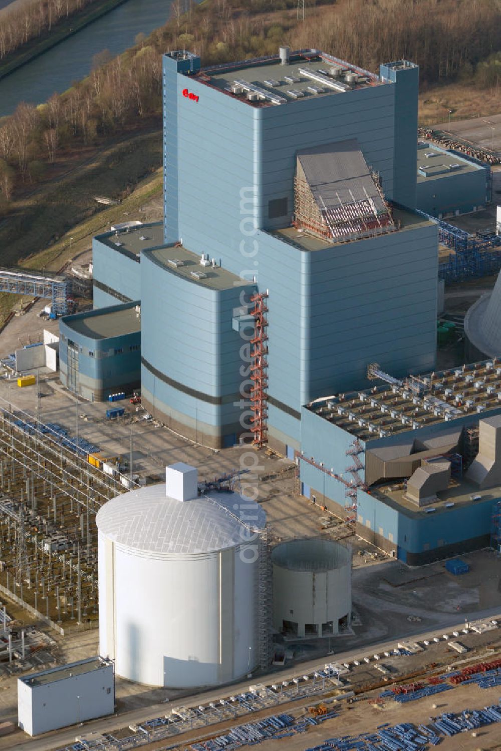 Aerial photograph Datteln - Construction site of new coal-fired power plant dates on the Dortmund-Ems Canal