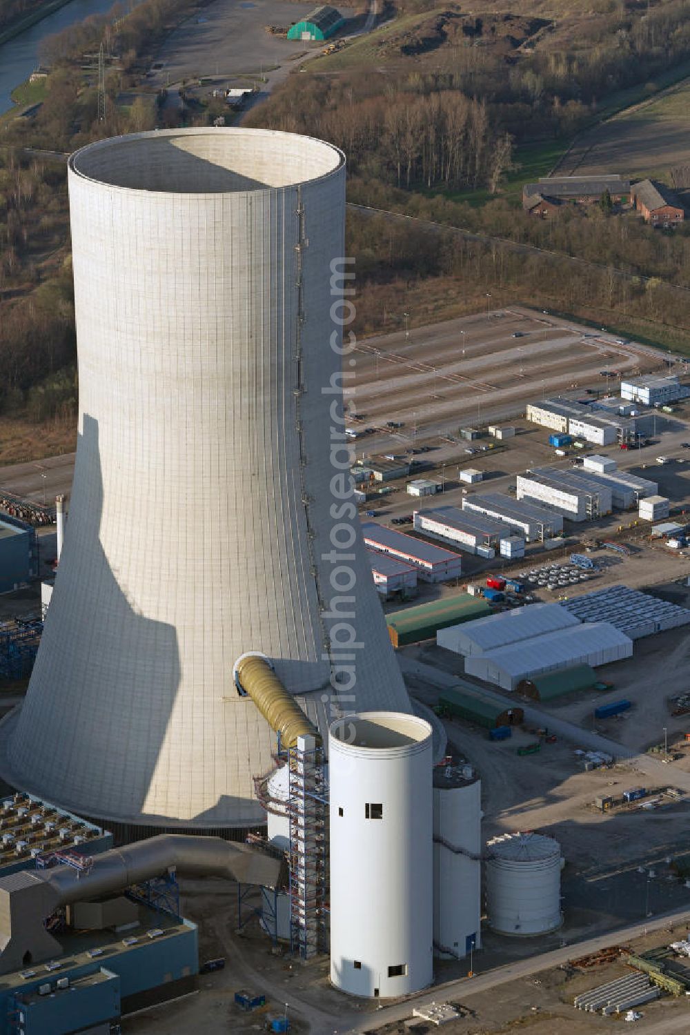 Datteln from above - Construction site of new coal-fired power plant dates on the Dortmund-Ems Canal