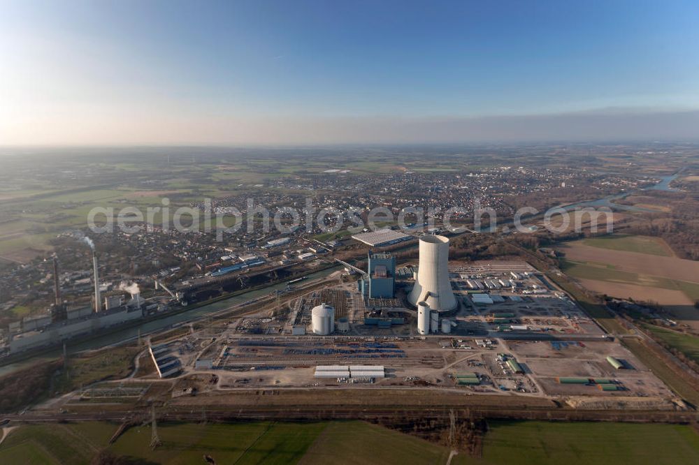 Datteln from the bird's eye view: Construction site of new coal-fired power plant dates on the Dortmund-Ems Canal