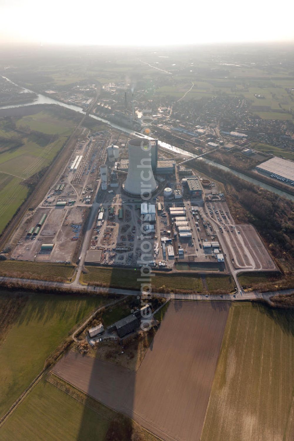 Aerial photograph Datteln - Construction site of new coal-fired power plant dates on the Dortmund-Ems Canal