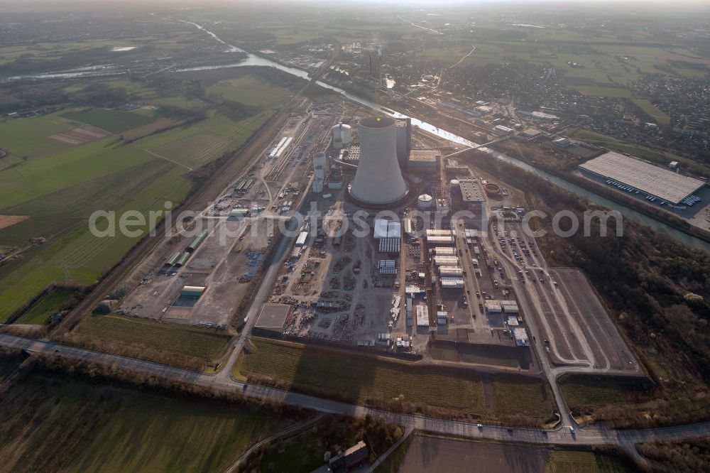 Datteln from above - Construction site of new coal-fired power plant dates on the Dortmund-Ems Canal