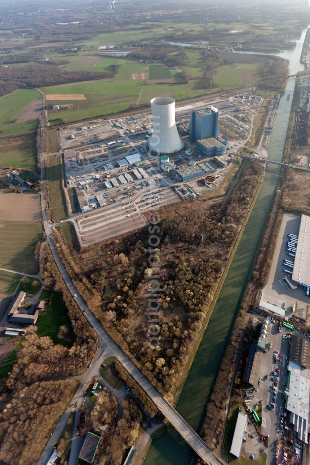 Aerial image Datteln - Construction site of new coal-fired power plant dates on the Dortmund-Ems Canal