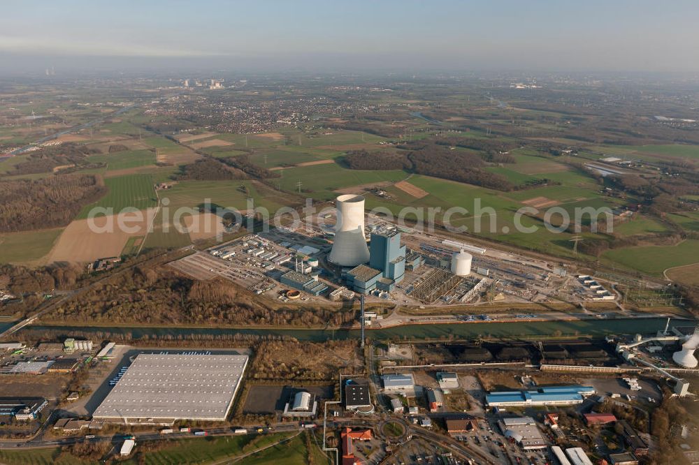 Aerial photograph Datteln - Construction site of new coal-fired power plant dates on the Dortmund-Ems Canal