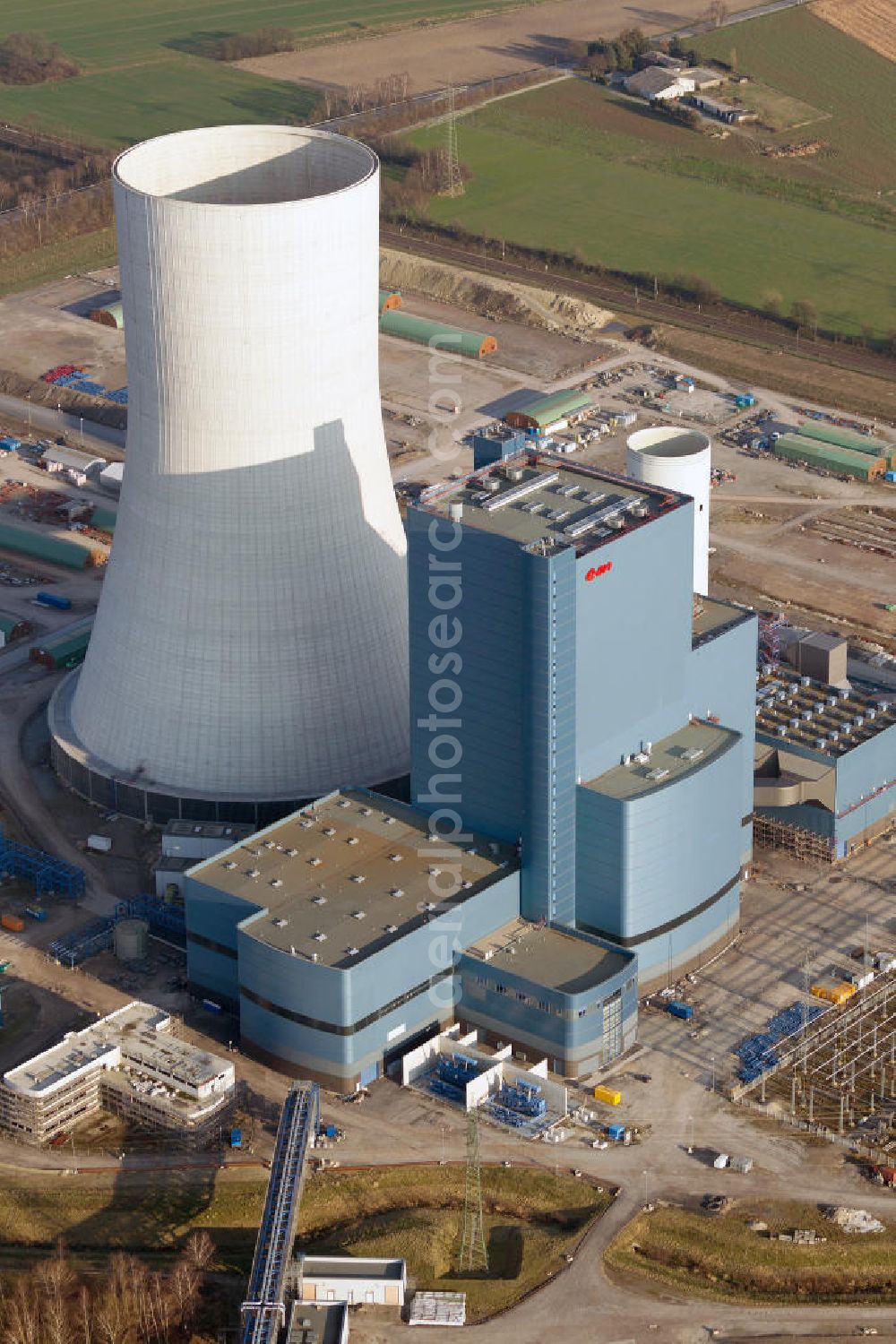 Datteln from above - Construction site of new coal-fired power plant dates on the Dortmund-Ems Canal