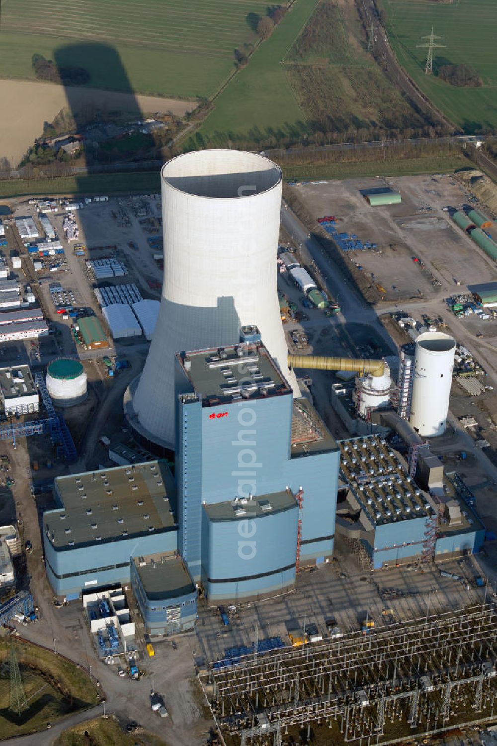 Aerial photograph Datteln - Construction site of new coal-fired power plant dates on the Dortmund-Ems Canal