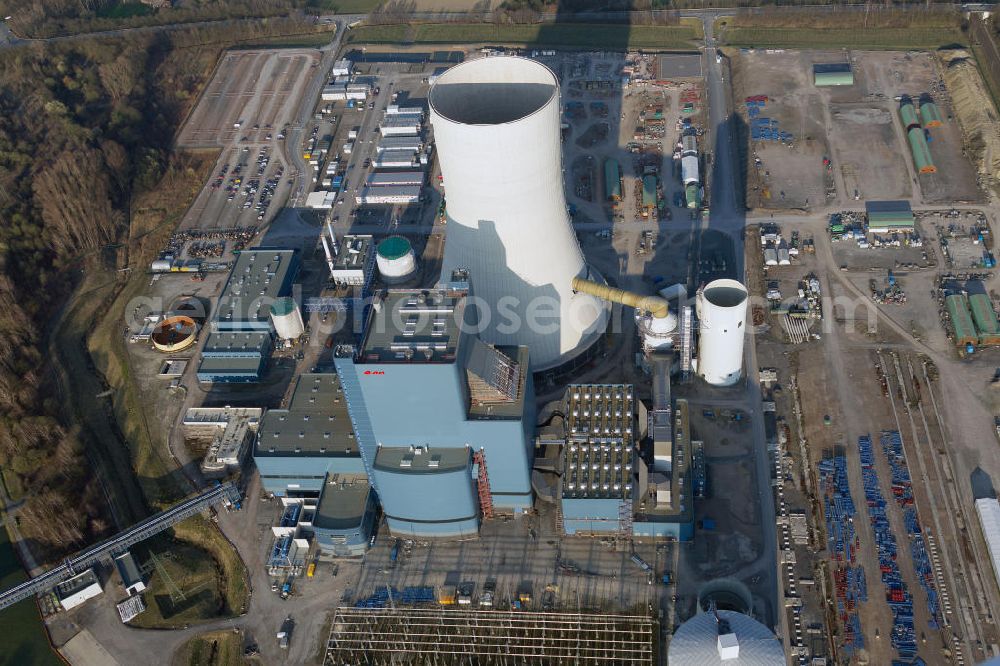 Datteln from the bird's eye view: Construction site of new coal-fired power plant dates on the Dortmund-Ems Canal