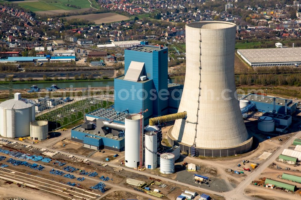 Aerial image Datteln - Construction site of new coal-fired power plant dates on the Dortmund-Ems Canal