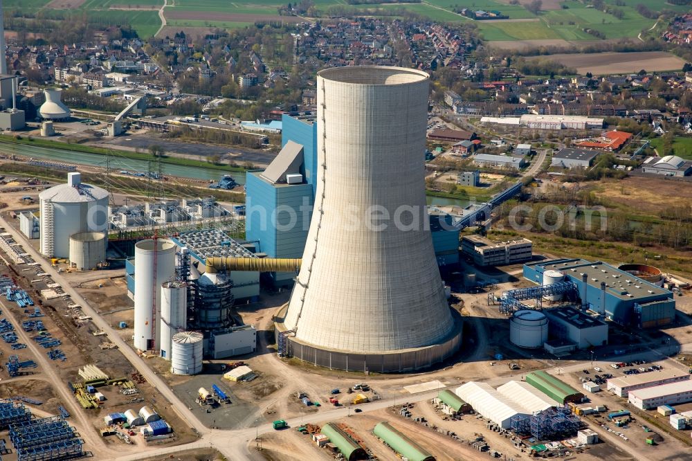 Datteln from above - Construction site of new coal-fired power plant dates on the Dortmund-Ems Canal