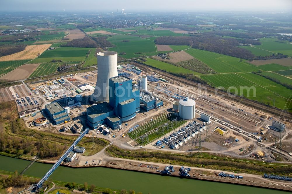 Datteln from above - Construction site of new coal-fired power plant dates on the Dortmund-Ems Canal