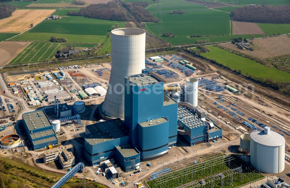 Datteln from the bird's eye view: Construction site of new coal-fired power plant dates on the Dortmund-Ems Canal