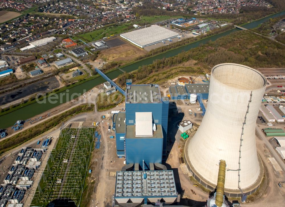 Aerial image Datteln - Construction site of new coal-fired power plant dates on the Dortmund-Ems Canal