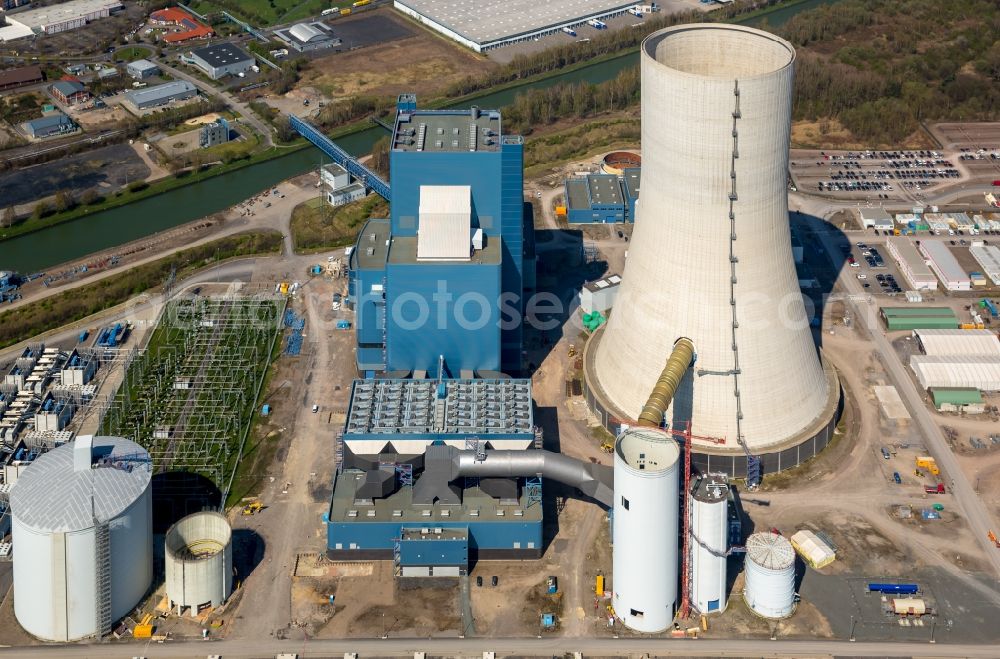 Aerial photograph Datteln - Construction site of new coal-fired power plant dates on the Dortmund-Ems Canal