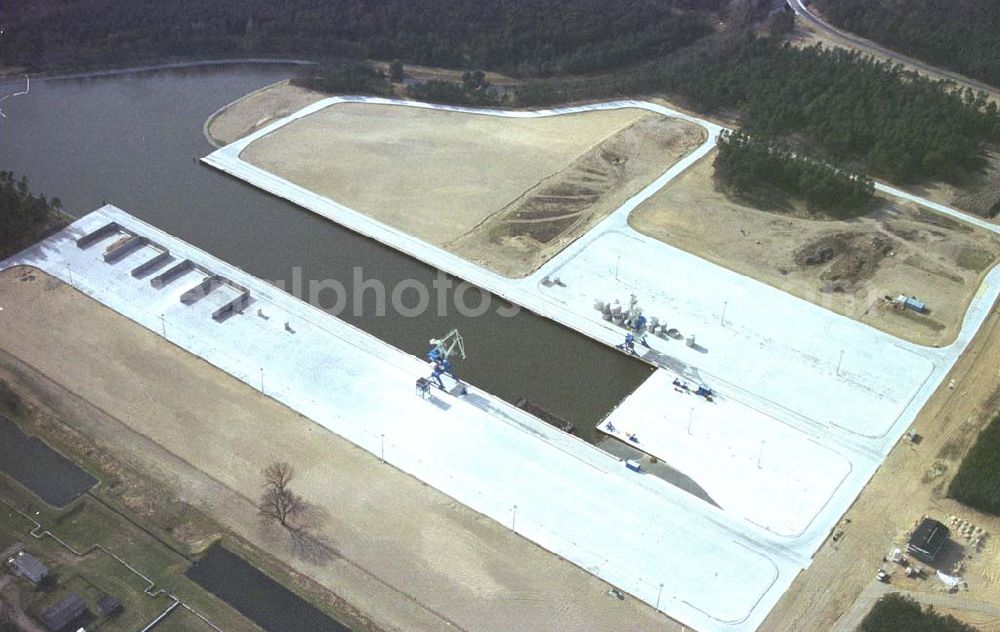 Aerial image Schwedt / Oder - Baustelle des neuen Binnenhafens in Schwedt / Oder. 11.03.02