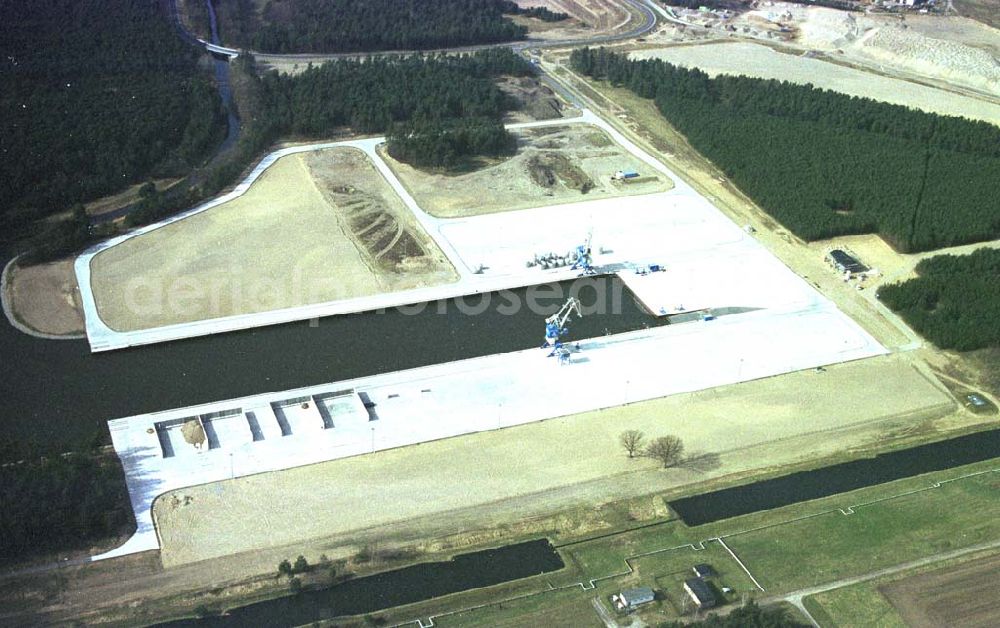 Aerial image Schwedt / Oder - Baustelle des neuen Binnenhafens in Schwedt / Oder. 11.03.02