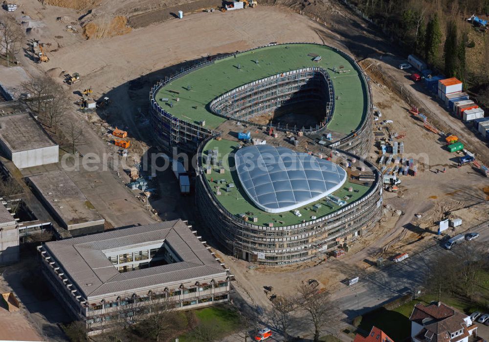 Bochum from the bird's eye view: Look at the construction site of the New Secondary Schhol in Bochum. Around the building it is planned that the first sentence of the Human Rights Act