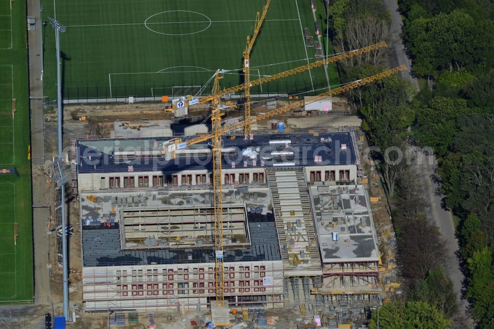 Leipzig from above - View of the building lot of the new training centre of the RB Leipzig ( RasenBallsport Leipzig e. V. ) at the Elsterbecken in the district Altlindenau in Leipzig in the state Saxony