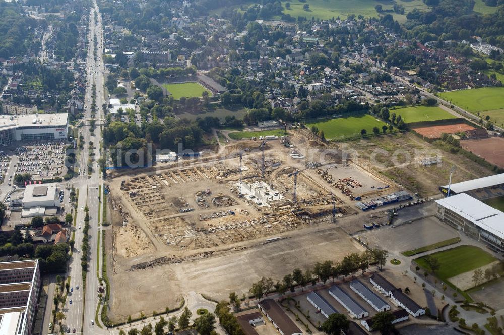 Aerial photograph Aachen - Baustelle des Stadion des Fußballklubs Alemannia Aachen, dem Neuen Tivoli. Die Baustelle der WALTER HELLMICH GmbH bietet Platz für bis zu 33.000 Zuschauern und liegt im Sportpark Soers. Construction site of the stadium of the football club Alemannia Aachen, the new Tivoli.