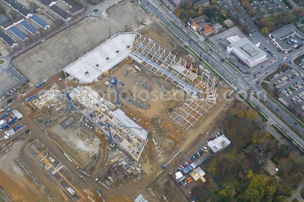 Aerial image Aachen - Baustelle des Stadion des Fußballklubs Alemannia Aachen, dem Neuen Tivoli. Die Baustelle der WALTER HELLMICH GmbH bietet Platz für bis zu 33.000 Zuschauern und liegt im Sportpark Soers. Construction site of the stadium of the football club Alemannia Aachen, the new Tivoli.